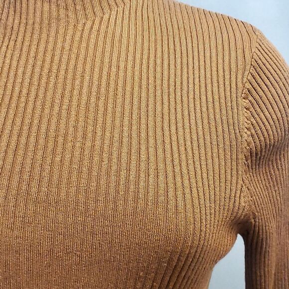 Hooked Up Camel Turtle Neck Canale Knit Pencil Dress Long Sleeves Size L - Picture 7 of 8